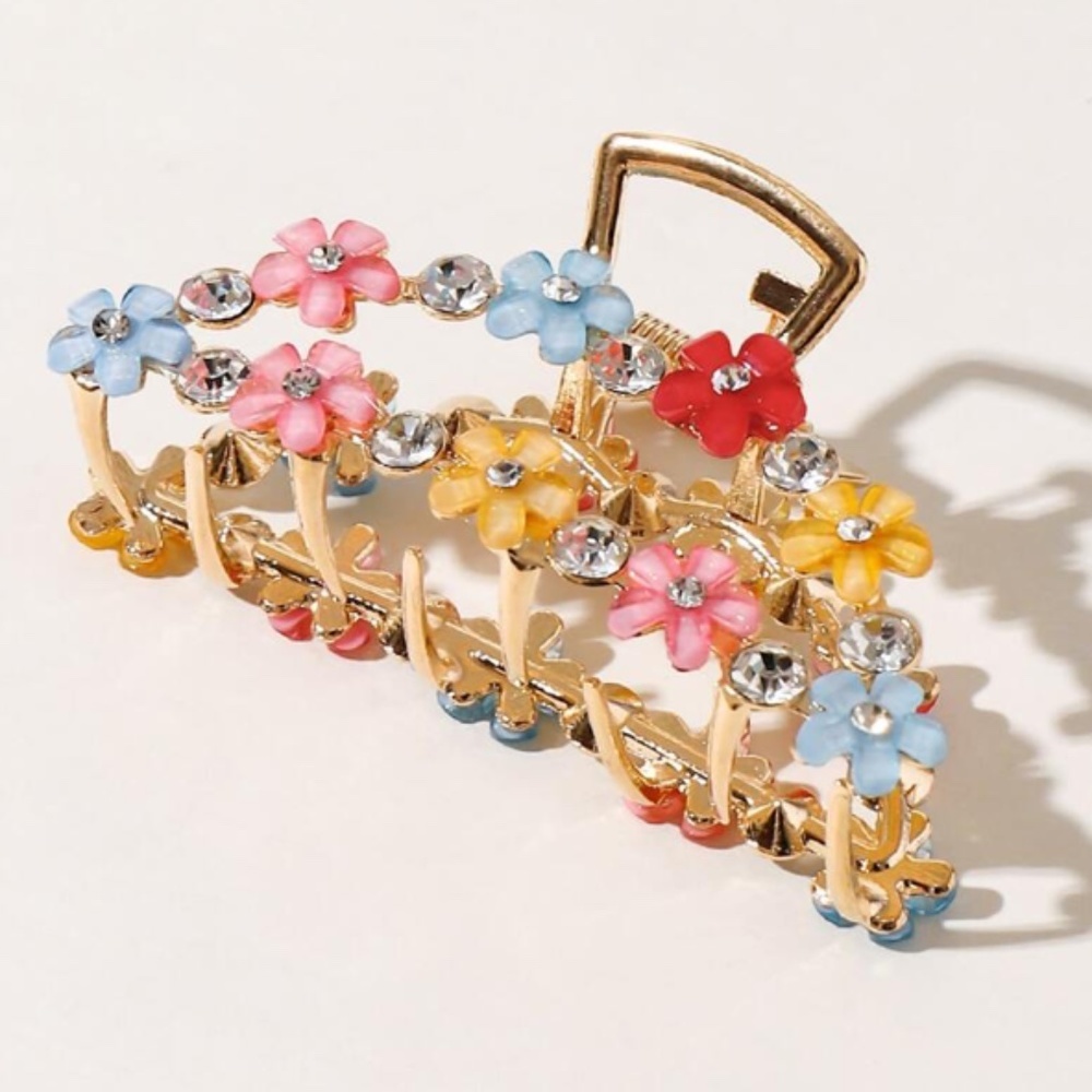 Flower and Rhinestone Hair Claw - Picture 2 of 2